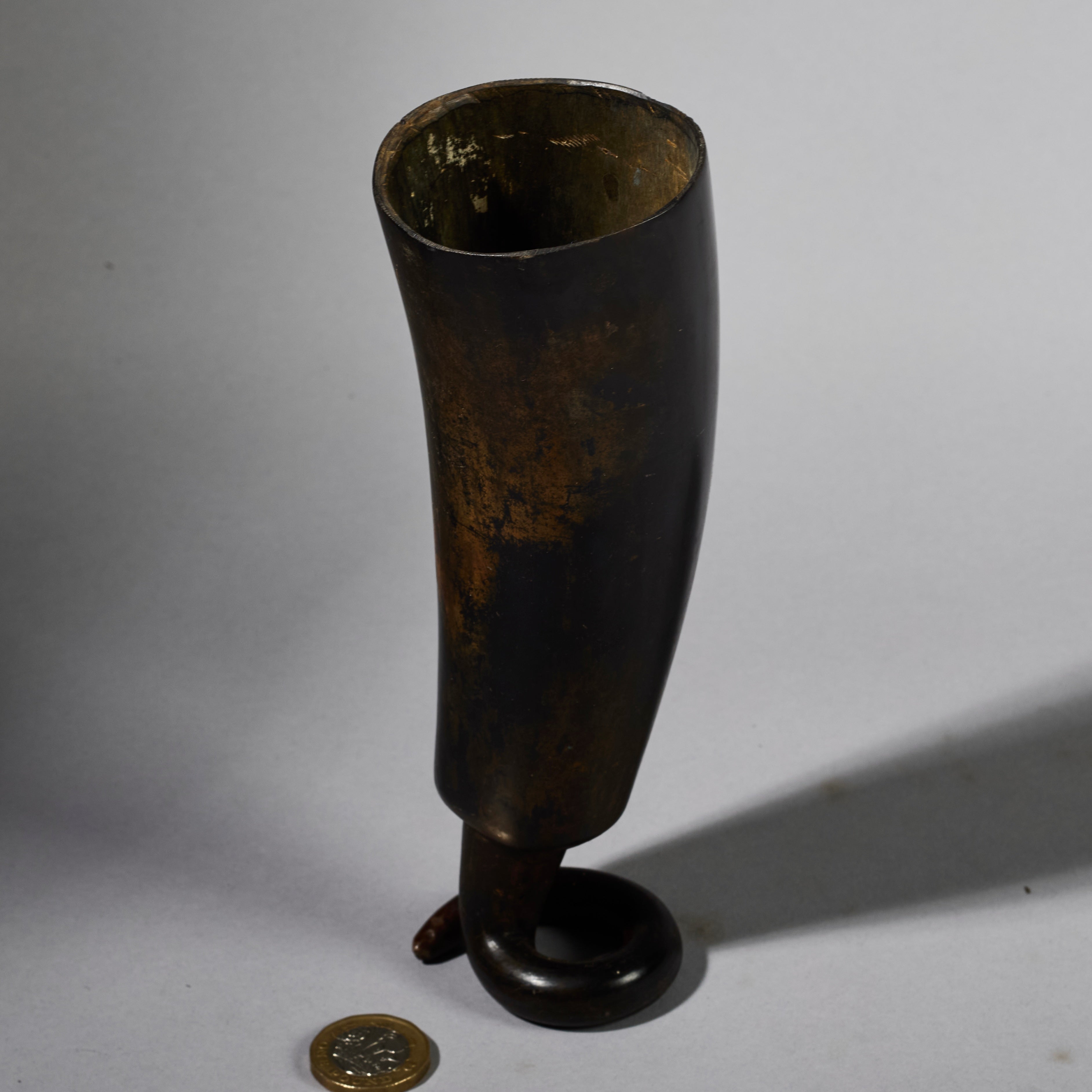A BEAUTIFULLY PATINATED CEREMONIAL HORN CUP, BAMILEKE TRIBE OF CAMEROON W.AFRICA( No 6239)