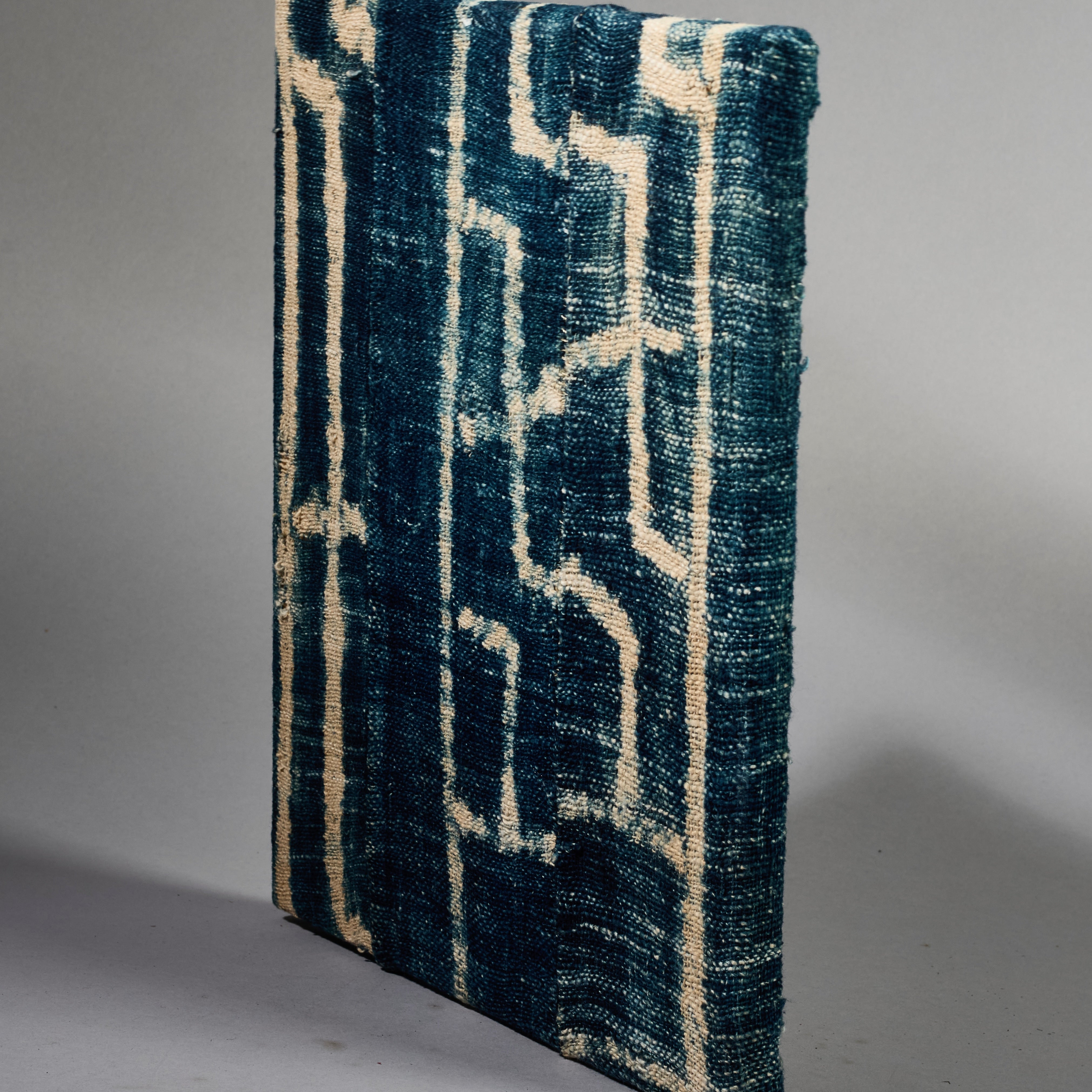 A SMALL NDOP INDIGO CLOTH MOUNTED FROM THE BAMILEKE TRIBE OF CAMEROON W.AFRICA( No 6211 )