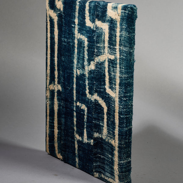 A SMALL NDOP INDIGO CLOTH MOUNTED FROM THE BAMILEKE TRIBE OF CAMEROON W.AFRICA( No 6211 )