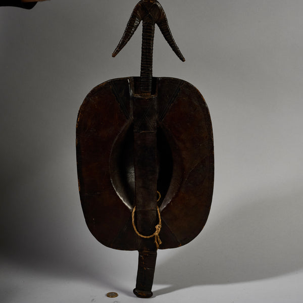 A RARE SHAPED LEATHER SHIELD, WITH INBUILT SWORD, FROM SHILUK PEOPLE  E.AFRICA ( No 6295