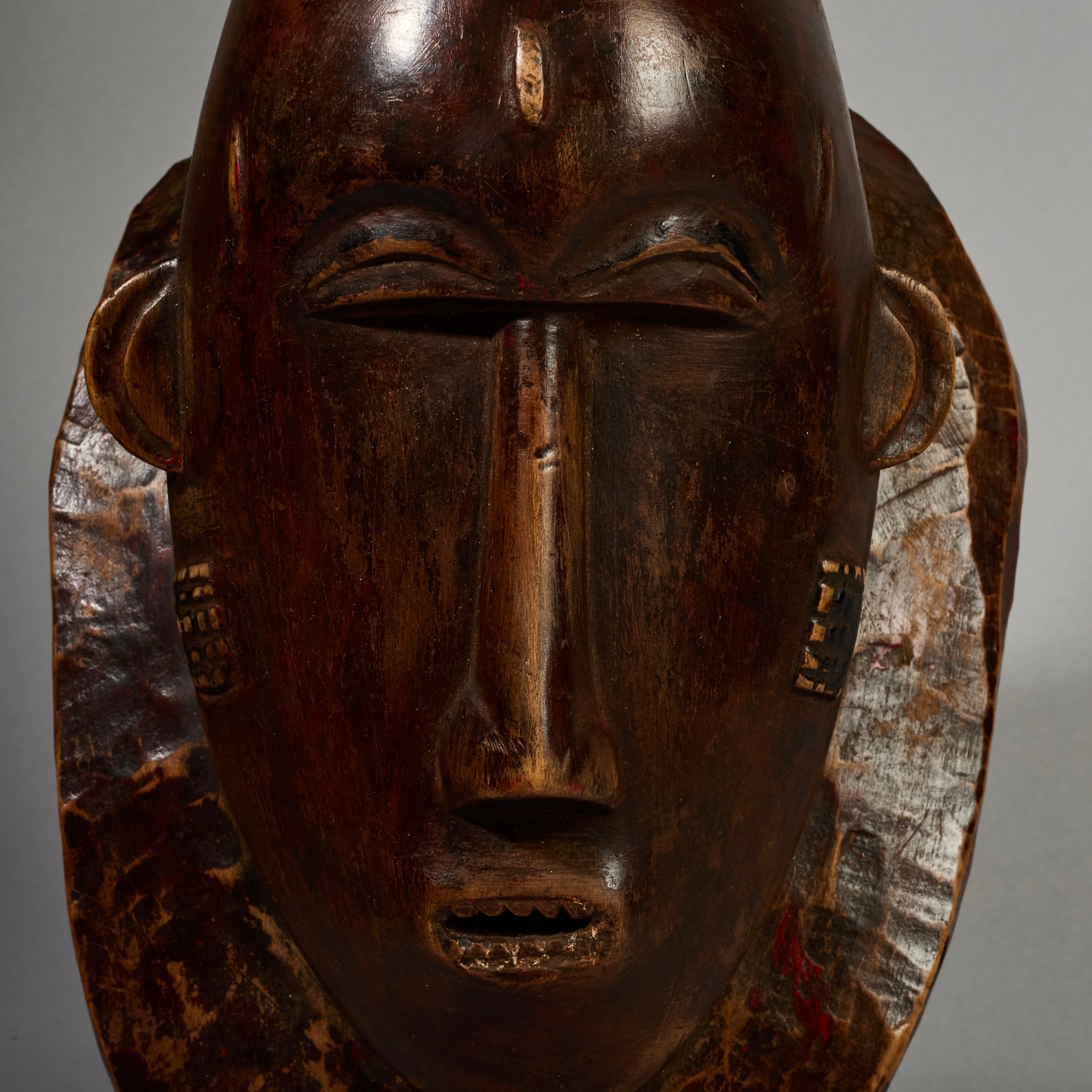 A PRETTY BAULE MASK , EX UK COLLECTION WITH TRADITIONAL BUNCH HAIRSTYLE FROM THE IVORY COAST W.AFRICA ( No 6296 )