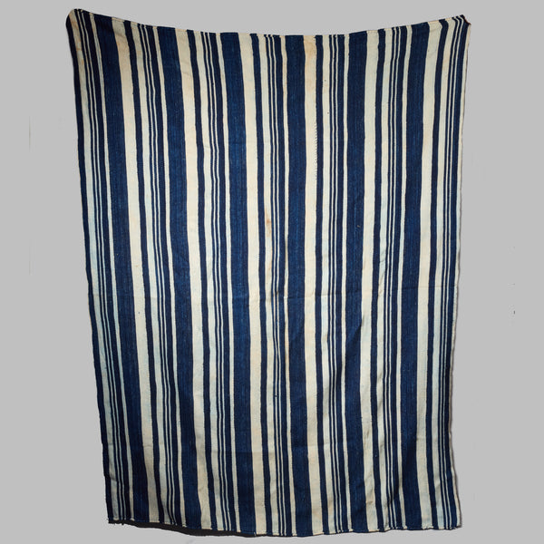 *A STUPENDOUS STRIPED INDIGO WOMANS CLOTH, NORTHERN GHANA ( No 2862 )